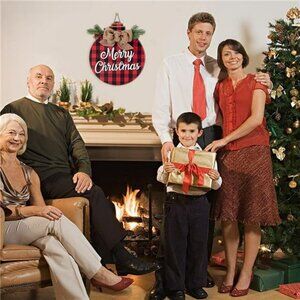 Heart Carpenter Christmas Wreath - Buffalo Plaid Xmas Decorations ( Red-Black)